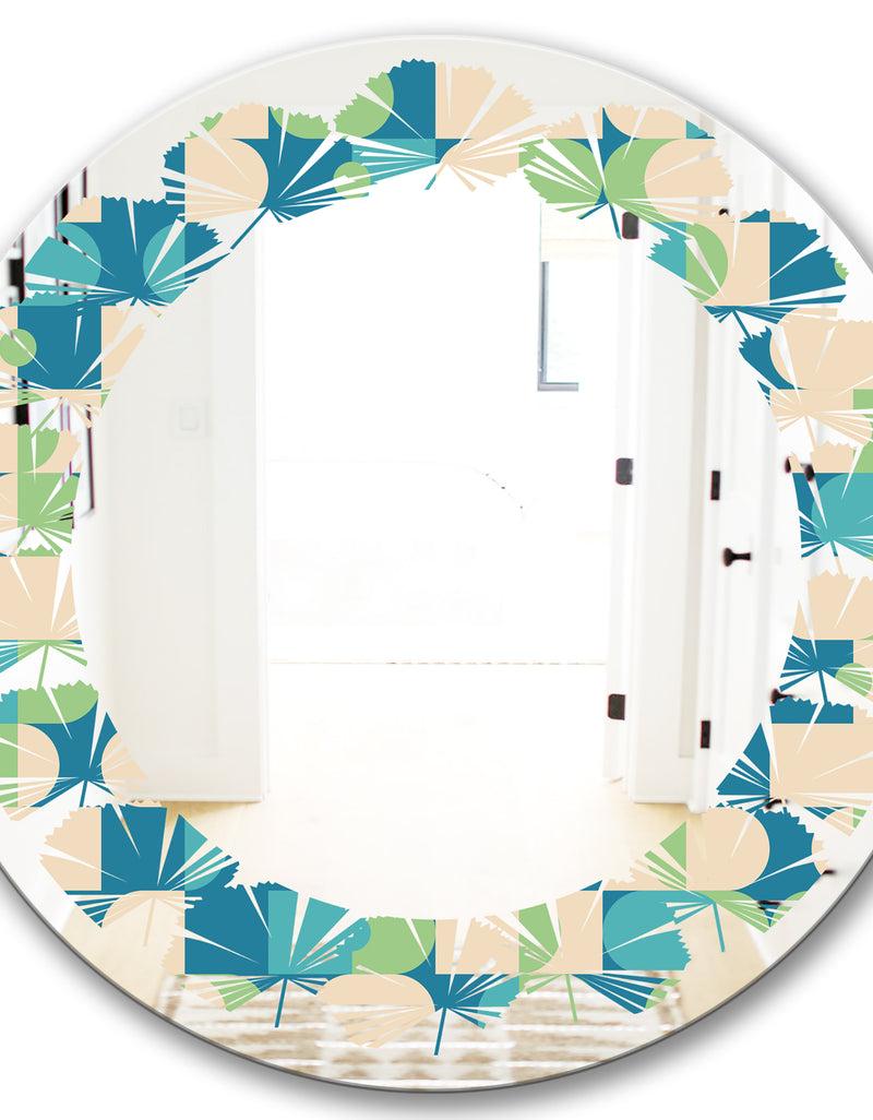 Designq Retro Abstract Pattern I - Modern Round Or Oval Wall Mirror - Leaves