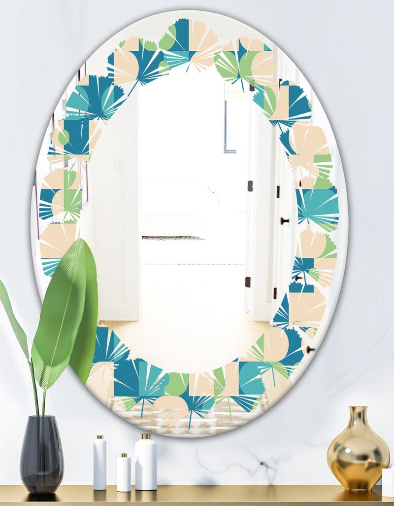 Designq Retro Abstract Pattern I - Modern Round Or Oval Wall Mirror - Leaves