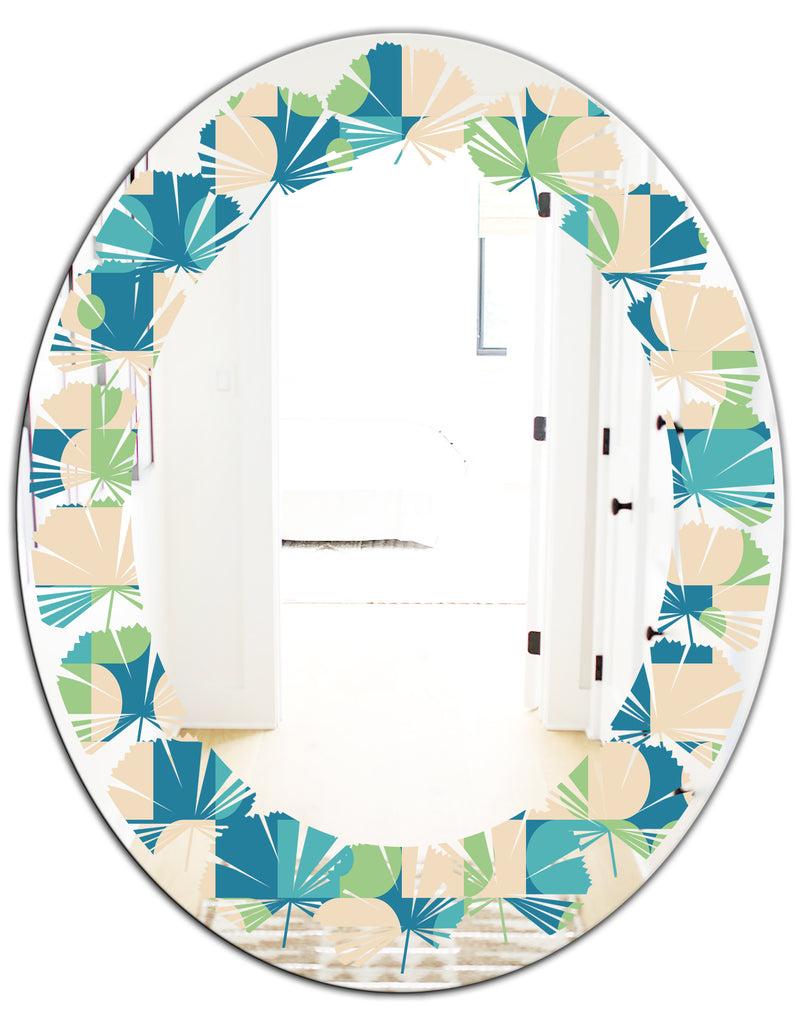 Designq Retro Abstract Pattern I - Modern Round Or Oval Wall Mirror - Leaves