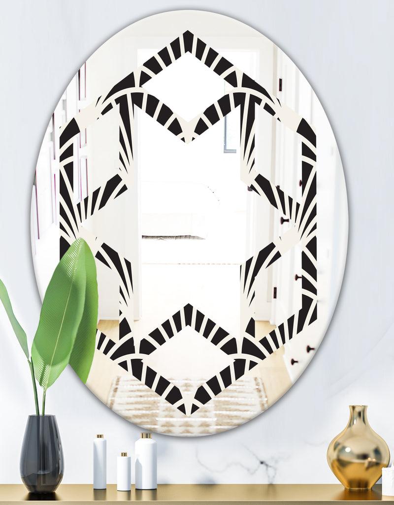 Designq Retro Art Deco Waves I - Modern Round Or Oval Wall Mirror - Hexagon Star