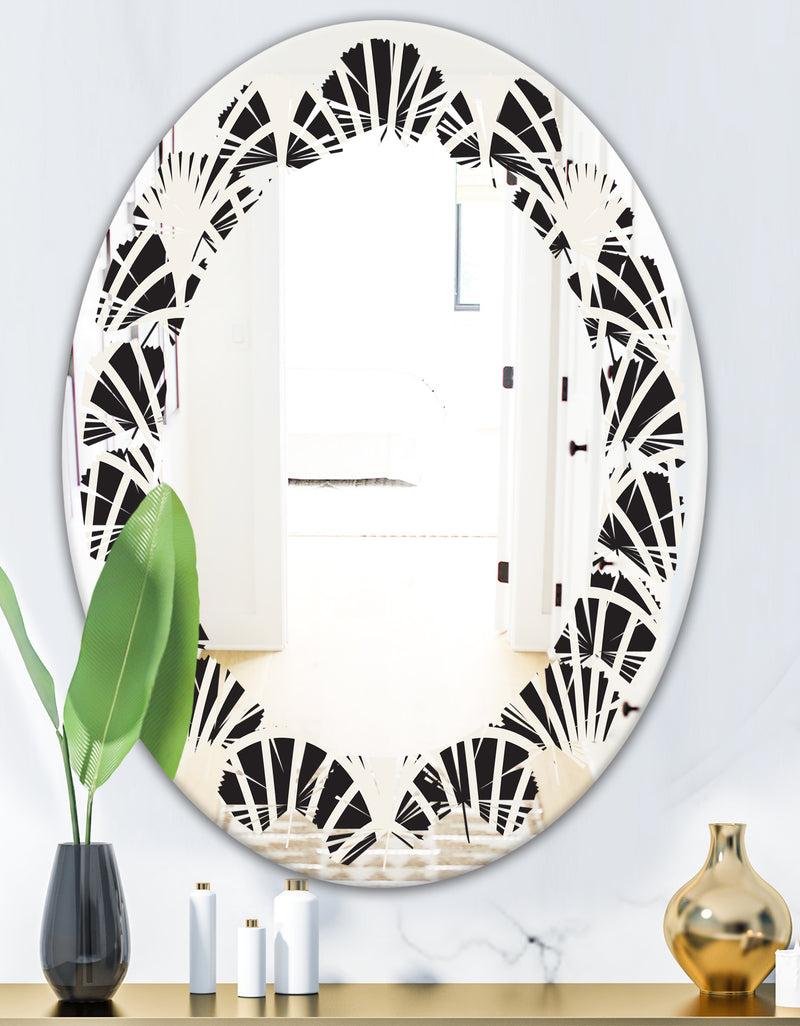 Designq Retro Art Deco Waves I - Modern Round Or Oval Wall Mirror - Leaves