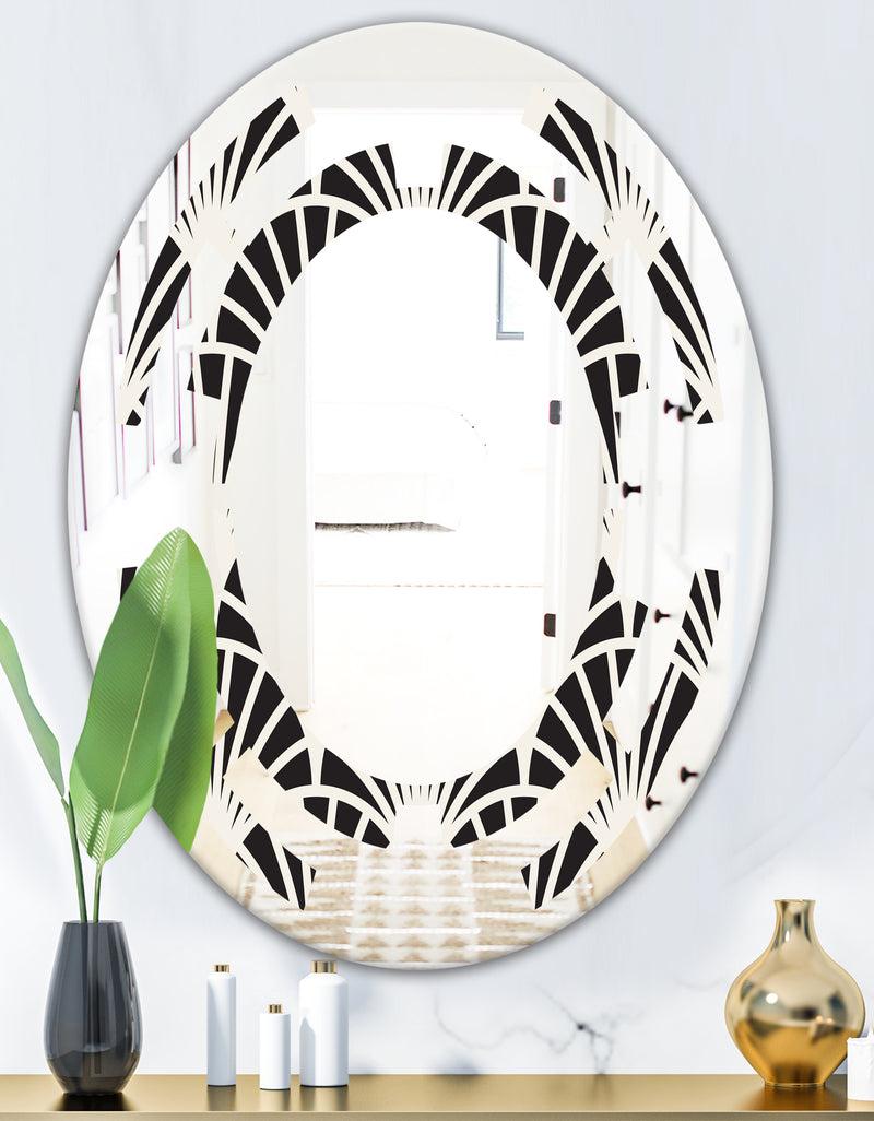 Designq Retro Art Deco Waves I - Modern Round Or Oval Wall Mirror - Space