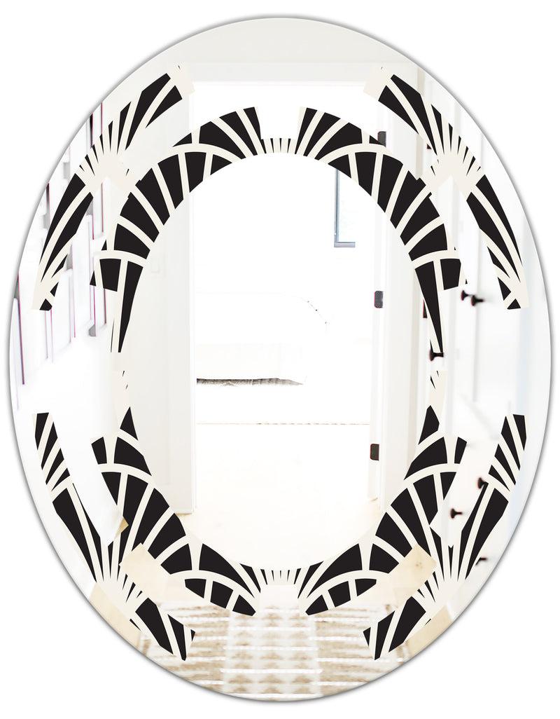 Designq Retro Art Deco Waves I - Modern Round Or Oval Wall Mirror - Space