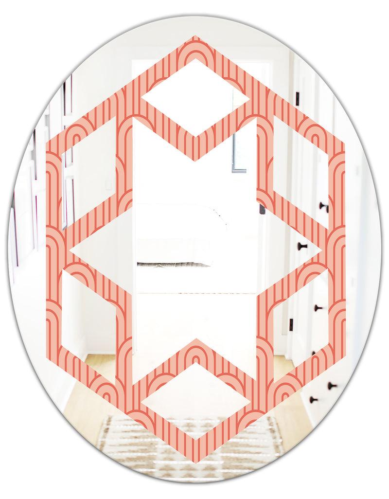 Designq Retro Art Deco Waves II - Modern Round Or Oval Wall Mirror - Hexagon Star