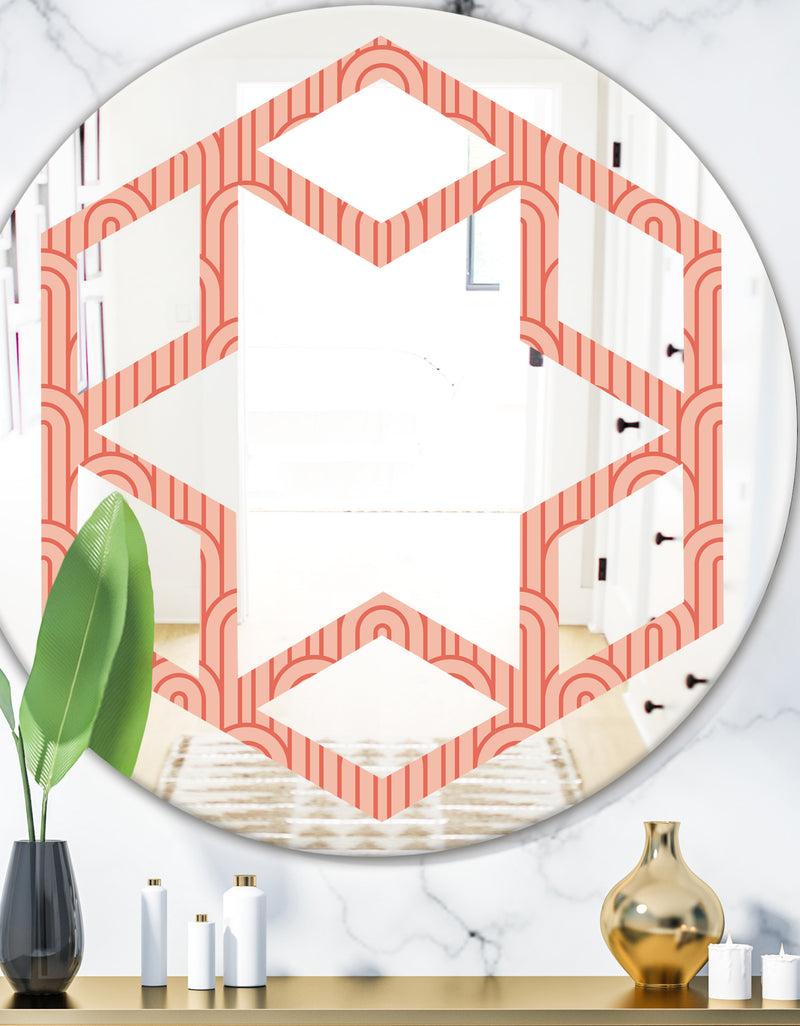 designq Retro Art Deco Waves II - Modern Round or Oval Wall Mirror - Hexagon Star