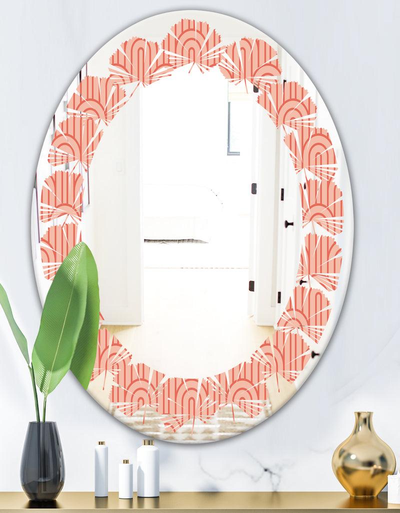 Designq Retro Art Deco Waves II - Modern Round Or Oval Wall Mirror - Leaves