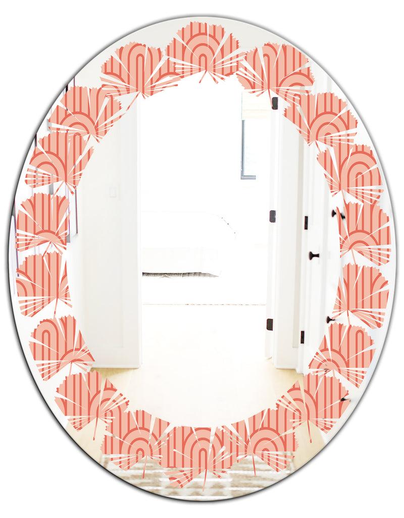 Designq Retro Art Deco Waves II - Modern Round Or Oval Wall Mirror - Leaves