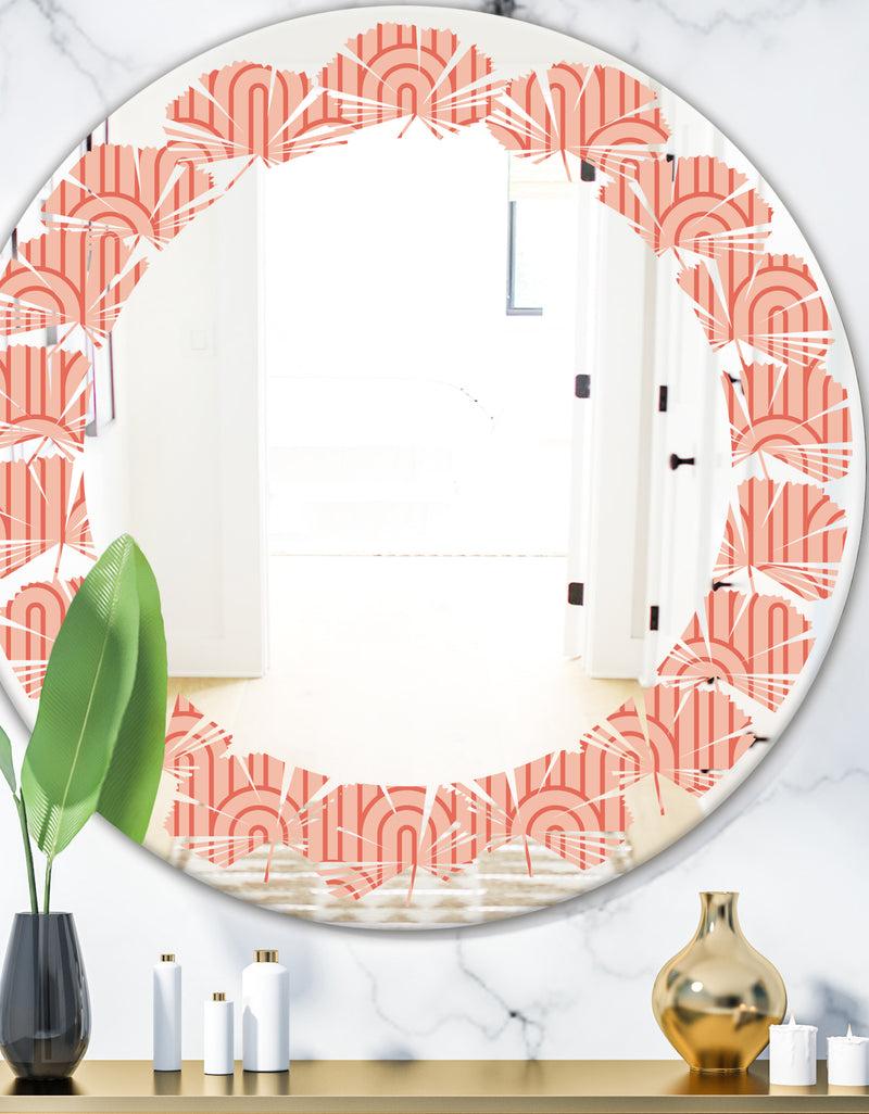 designq Retro Art Deco Waves II - Modern Round or Oval Wall Mirror - Leaves