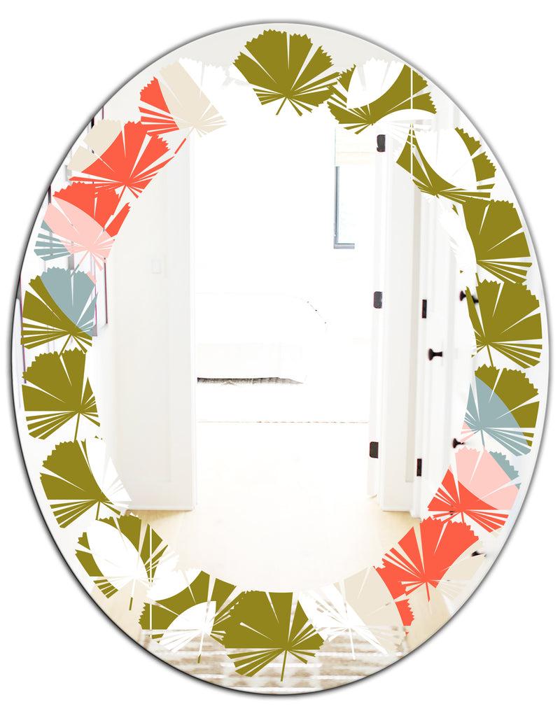 Designq Retro Botanical Pattern I - Modern Round Or Oval Wall Mirror - Leaves