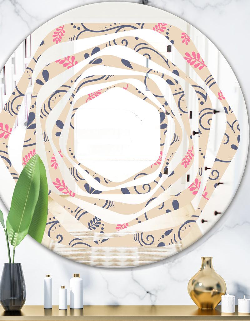 designq Retro Botanical Pattern X - Modern Round or Oval Wall Mirror - Whirl