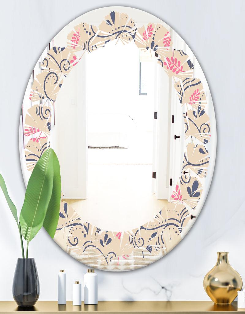 Designq Retro Botanical Pattern X - Modern Round Or Oval Wall Mirror - Leaves
