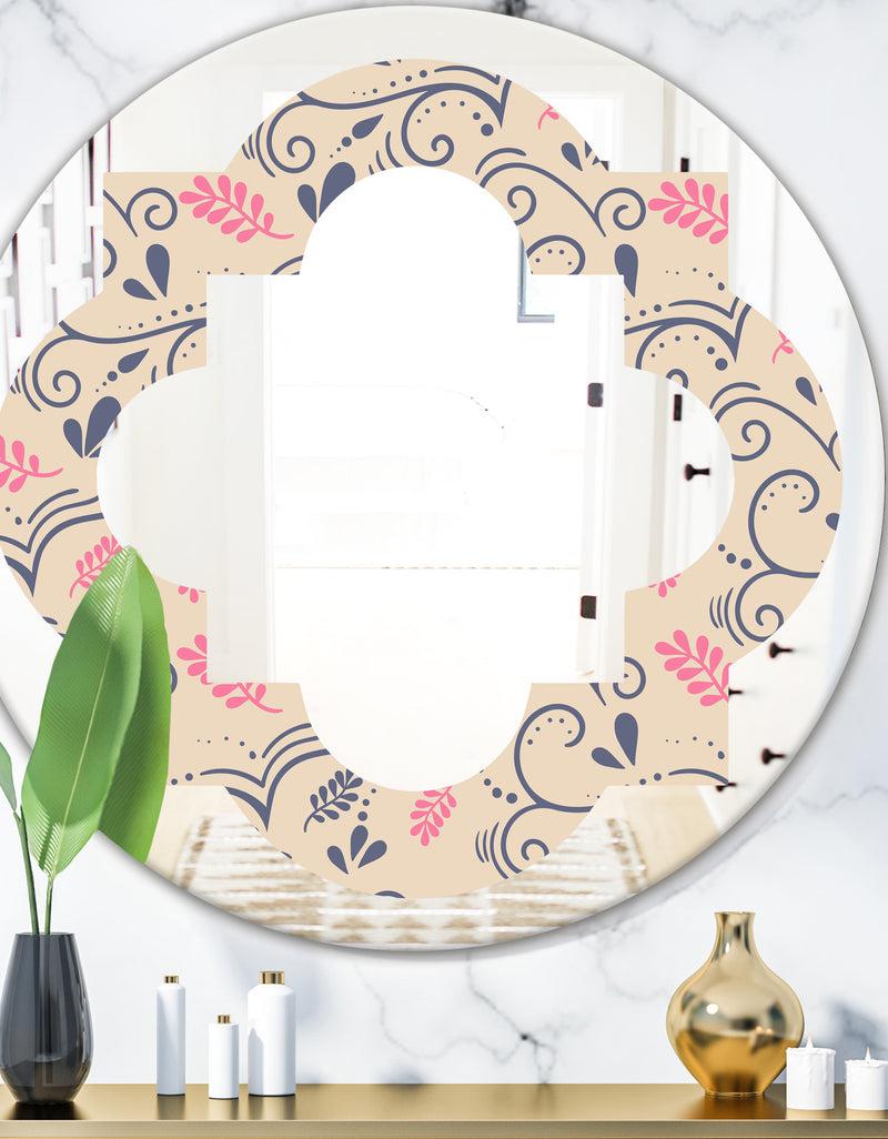 designq Retro Botanical Pattern X - Modern Round or Oval Wall Mirror - Quatrefoil
