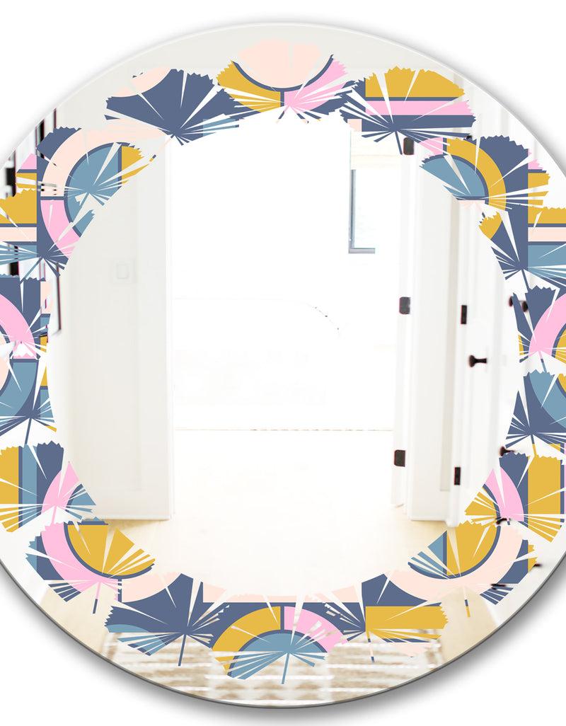 Designq Retro Circular Design I - Modern Round Or Oval Wall Mirror - Leaves
