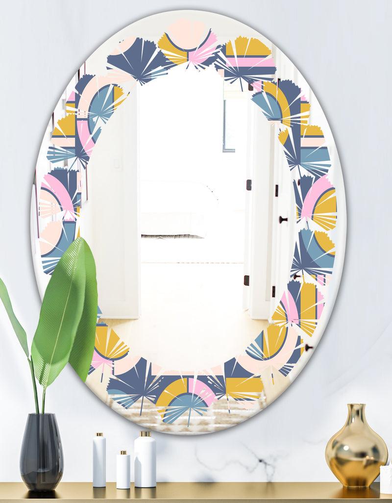 Designq Retro Circular Design I - Modern Round Or Oval Wall Mirror - Leaves