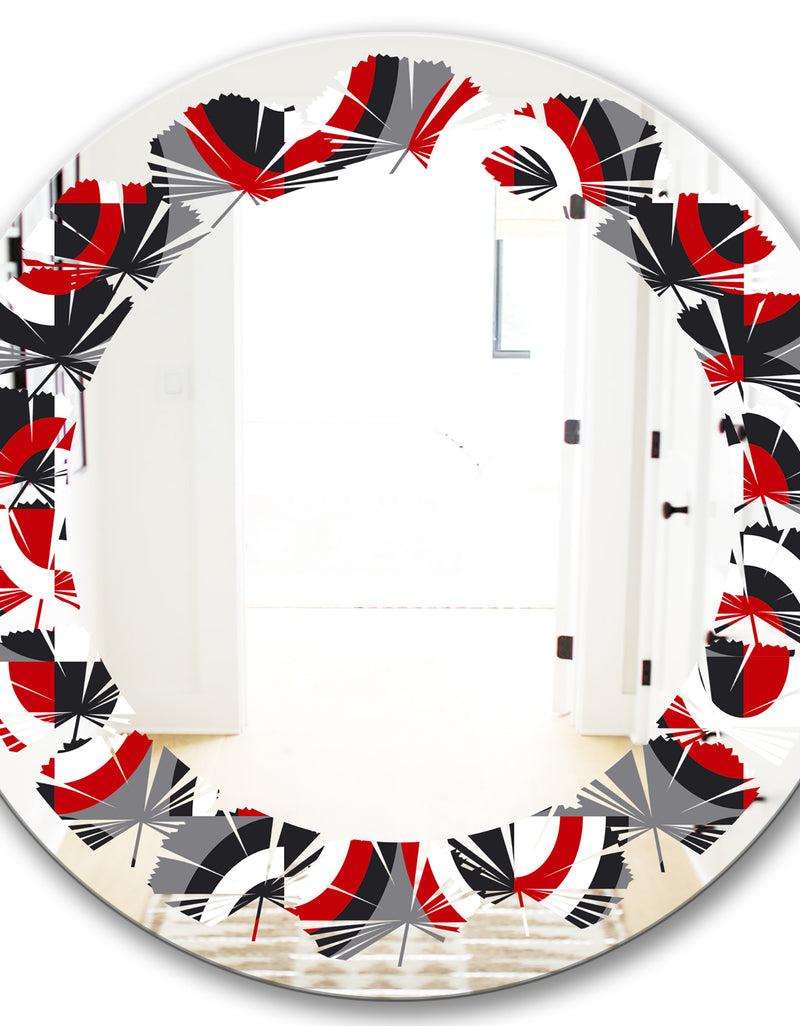 Designq Retro Circular Pattern Geometrical - Modern Round Or Oval Wall Mirror - Leaves