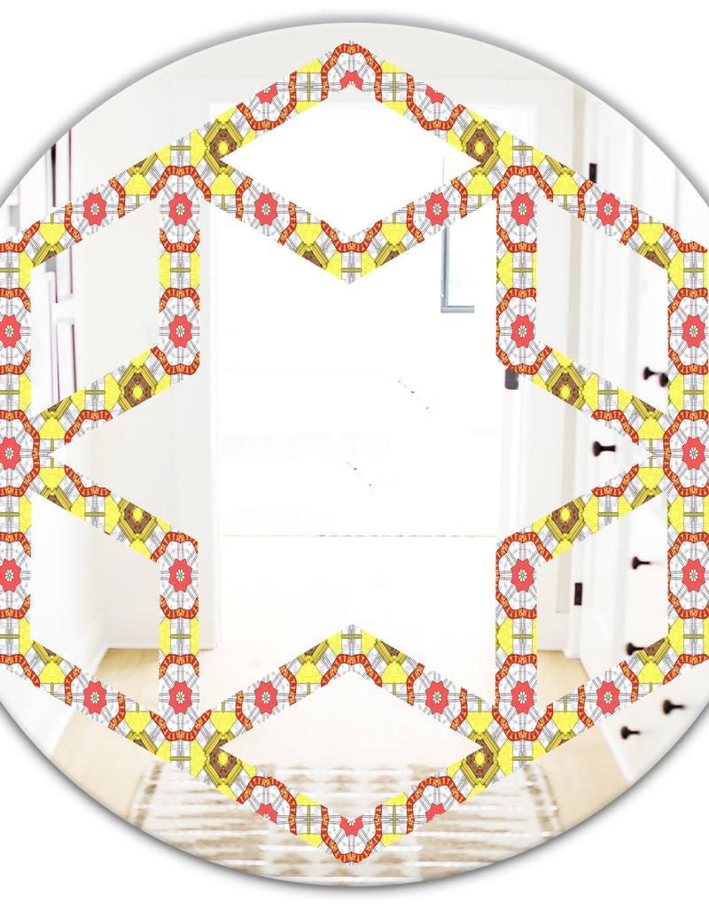 Designq Retro Ethnic Abstract Kaleidoscope Design - Modern Round Or Oval Wall Mirror - Hexagon Star