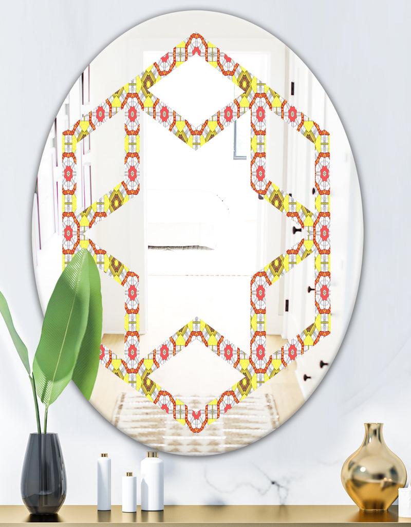 Designq Retro Ethnic Abstract Kaleidoscope Design - Modern Round Or Oval Wall Mirror - Hexagon Star