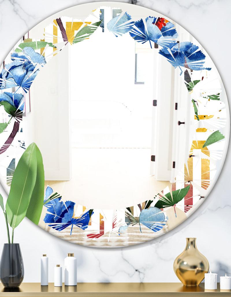 designq Retro Floral Botanical Design I - Modern Round or Oval Wall Mirror - Leaves