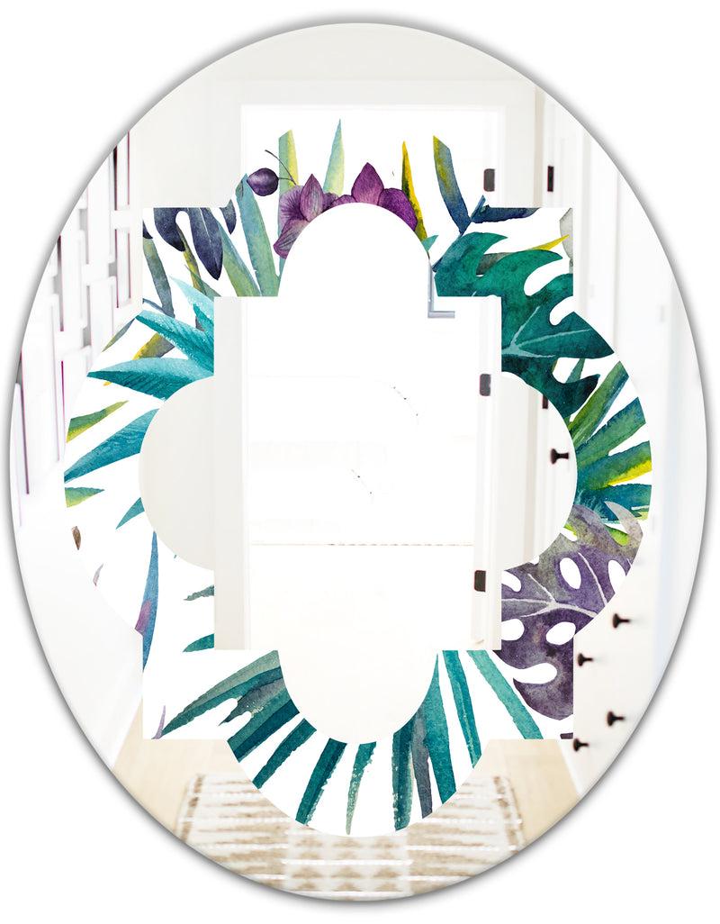 Designq Retro Floral Botanical Design II - Modern Round Or Oval Wall Mirror - Quatrefoil