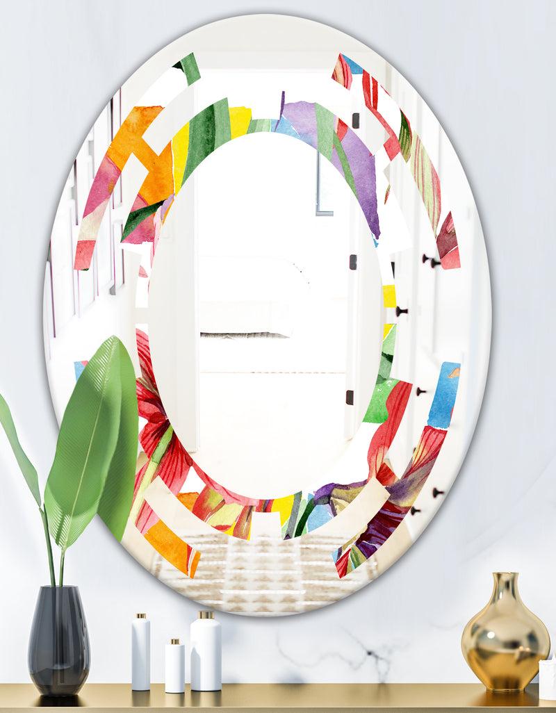 Designq Retro Floral Botanical I - Cottage Round Or Oval Wall Mirror - Space