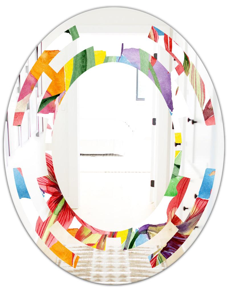 Designq Retro Floral Botanical I - Cottage Round Or Oval Wall Mirror - Space