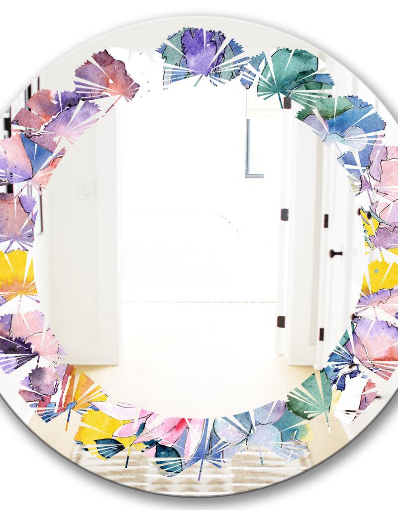 Designq Retro Floral Botanical V - Cottage Round Or Oval Wall Mirror - Leaves