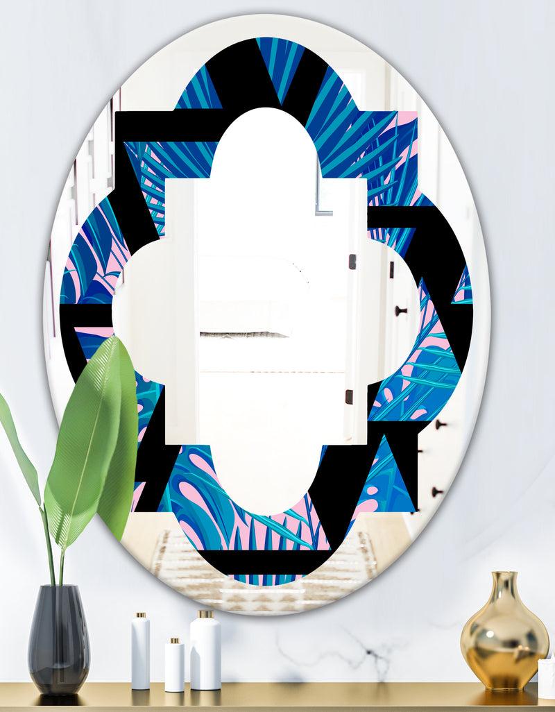 Designq Retro Floral Pattern XIV - Modern Round Or Oval Wall Mirror - Quatrefoil