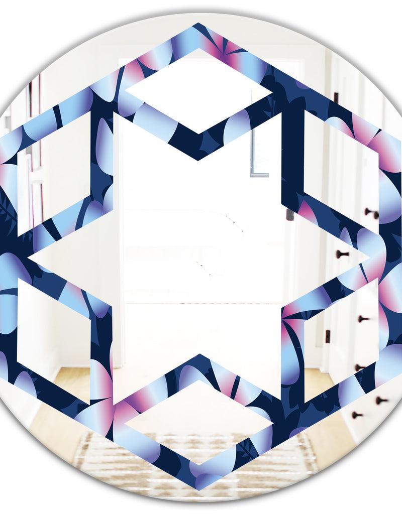 Designq Retro Frangipani Flowers - Modern Round Or Oval Wall Mirror - Hexagon Star