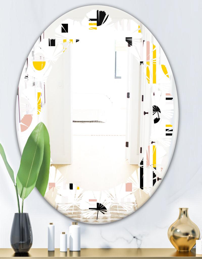 Designq Retro Geometric Design IX - Modern Round Or Oval Wall Mirror - Leaves