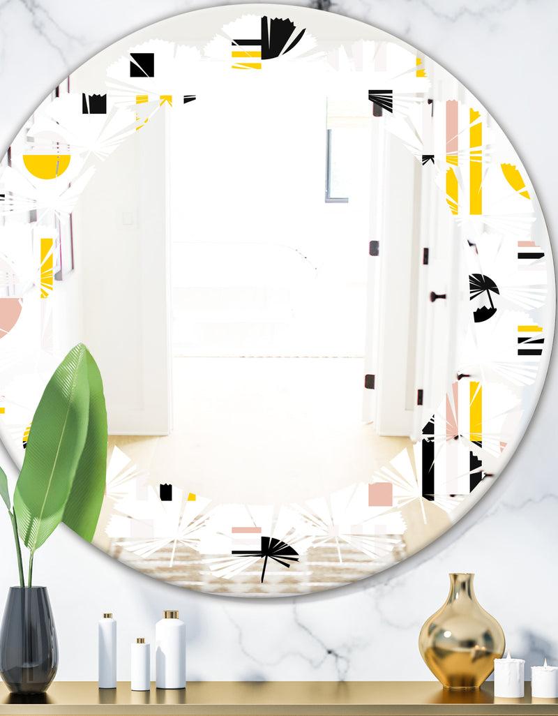 designq Retro Geometric Design IX - Modern Round or Oval Wall Mirror - Leaves