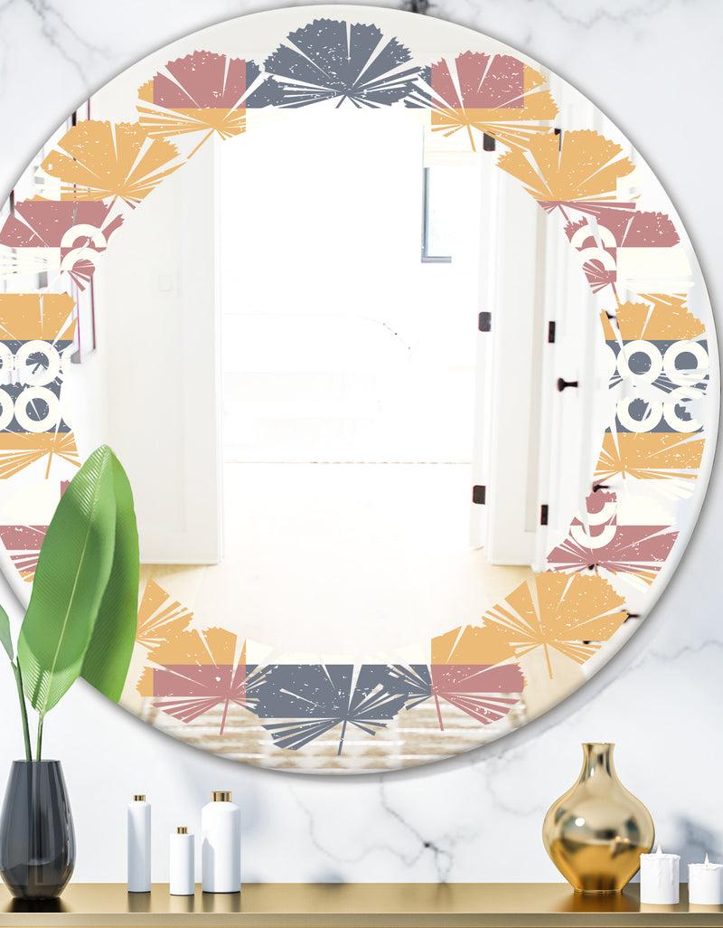designq Retro Geometric Design VI - Modern Round or Oval Wall Mirror - Leaves