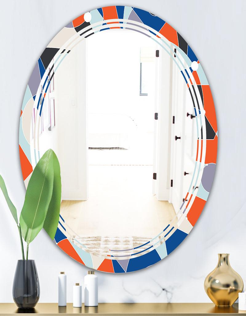 Designq Retro Geometric Grid IV - Modern Round Or Oval Wall Mirror - Triple C