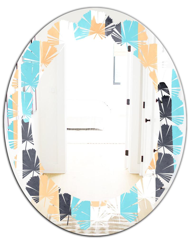 Designq Retro Geometrical Abstract I - Modern Round Or Oval Wall Mirror - Leaves