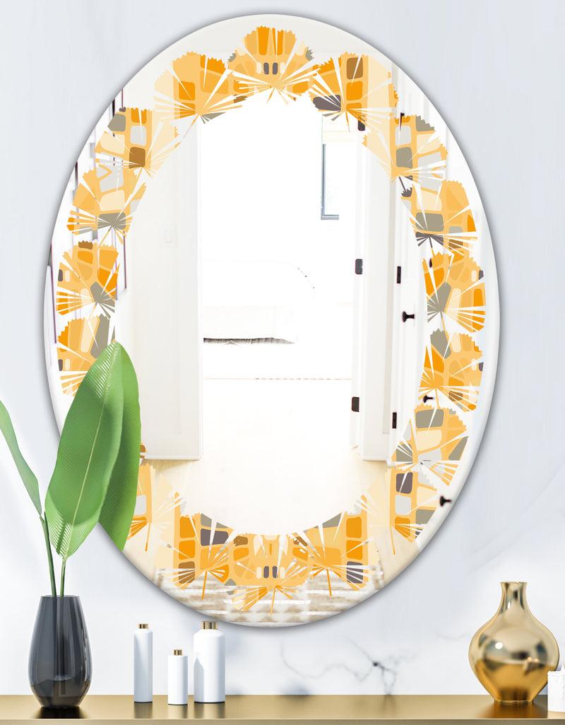 Designq Retro Geometrical Abstract II - Modern Round Or Oval Wall Mirror - Leaves
