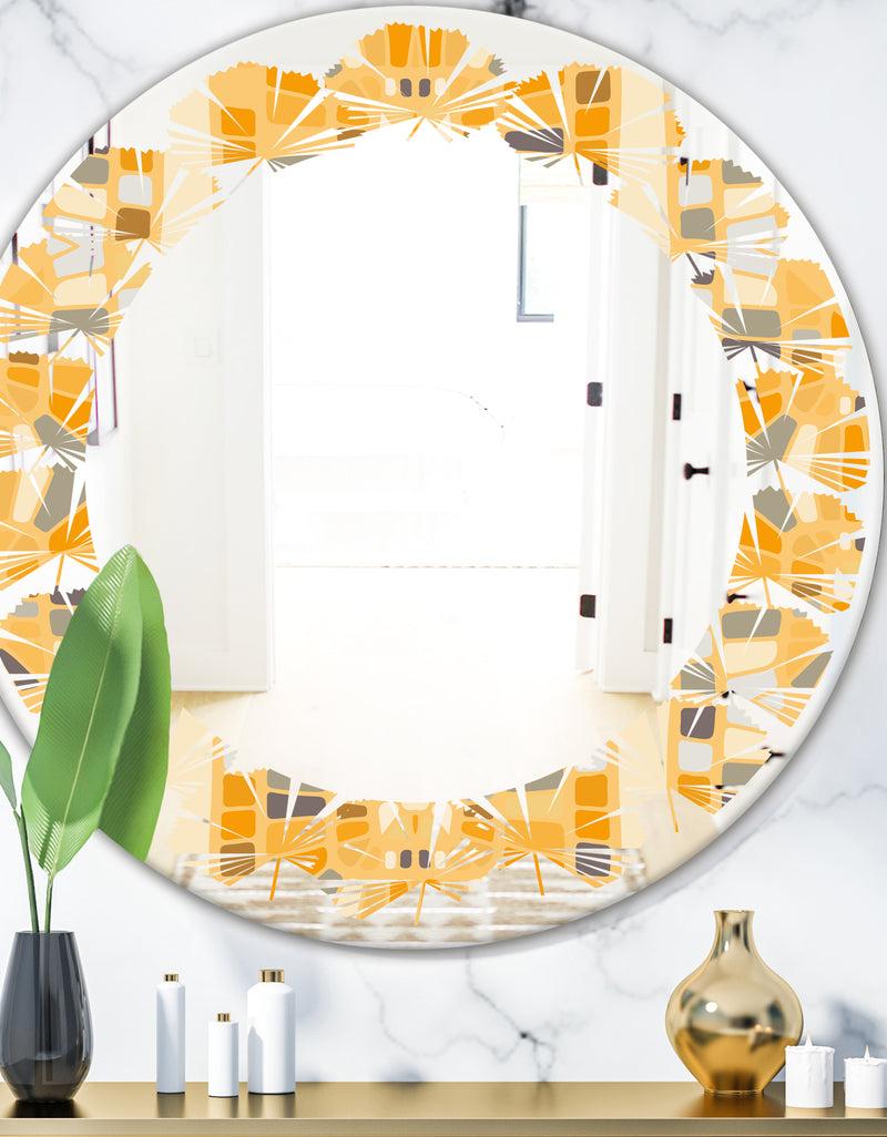 designq Retro Geometrical Abstract II - Modern Round or Oval Wall Mirror - Leaves