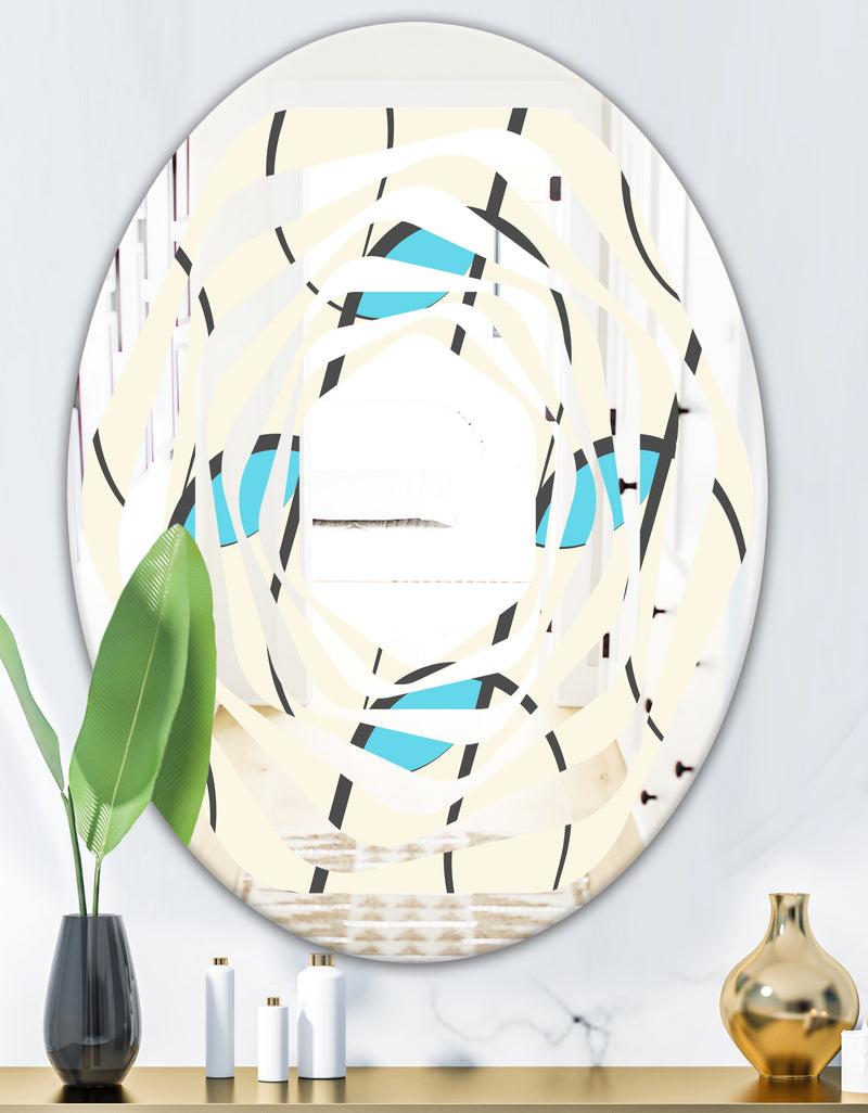 Designq Retro Geometrical Abstract Minimal Pattern I - Modern Round Or Oval Wall Mirror - Whirl