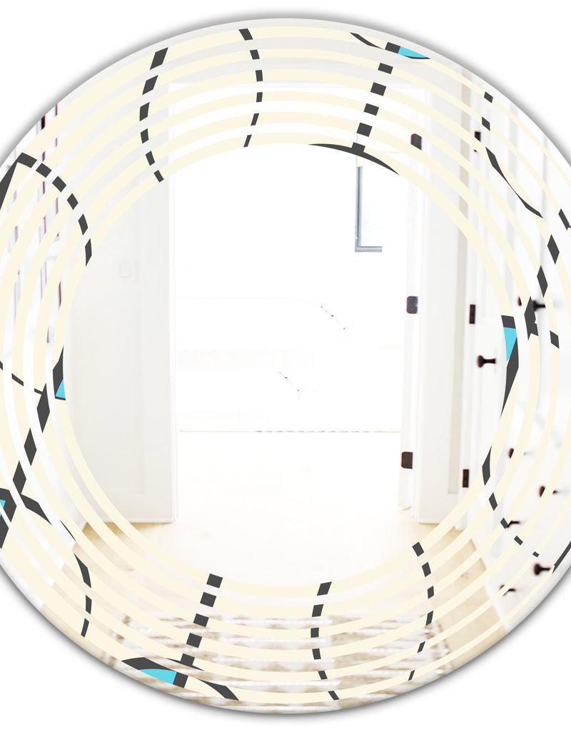 Designq Retro Geometrical Abstract Minimal Pattern I - Modern Round Or Oval Wall Mirror - Wave