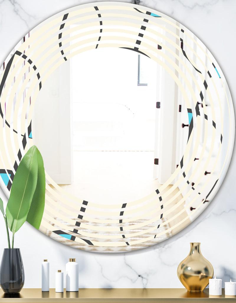 designq Retro Geometrical Abstract Minimal Pattern I - Modern Round or Oval Wall Mirror - Wave