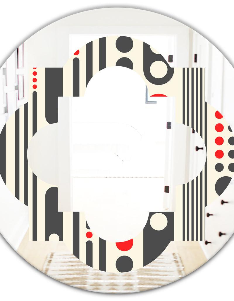 Designq Retro Geometrical Abstract Minimal Pattern II - Modern Round Or Oval Wall Mirror - Quatrefoil