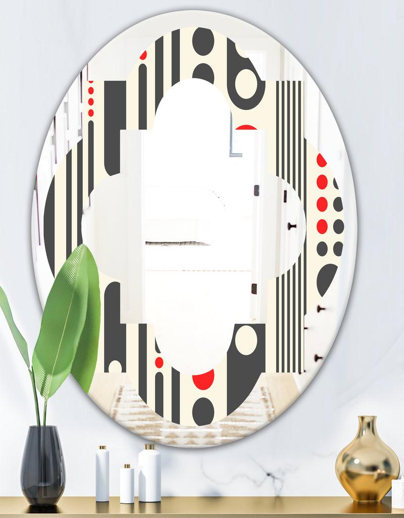 Designq Retro Geometrical Abstract Minimal Pattern II - Modern Round Or Oval Wall Mirror - Quatrefoil
