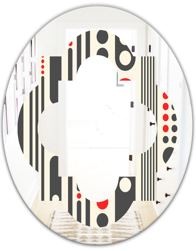 Designq Retro Geometrical Abstract Minimal Pattern II - Modern Round Or Oval Wall Mirror - Quatrefoil