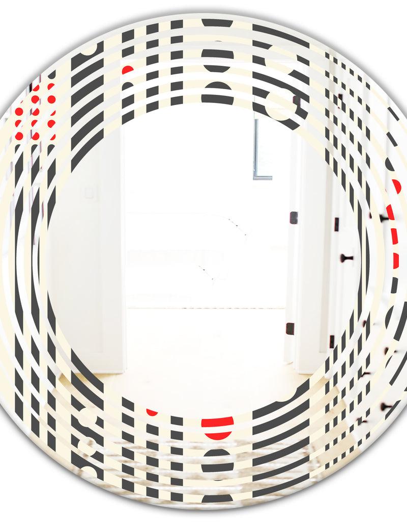 Designq Retro Geometrical Abstract Minimal Pattern II - Modern Round Or Oval Wall Mirror - Wave