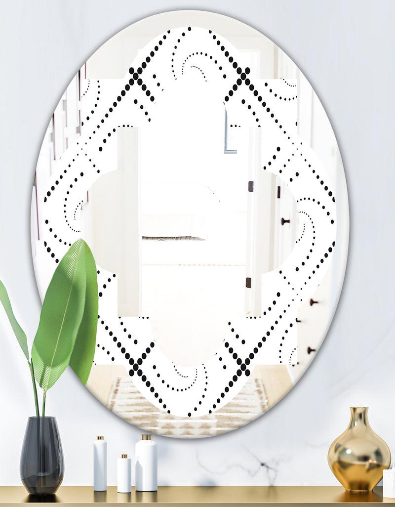 Designq Retro Geometrical Abstract Minimal Pattern III - Modern Round Or Oval Wall Mirror - Quatrefoil