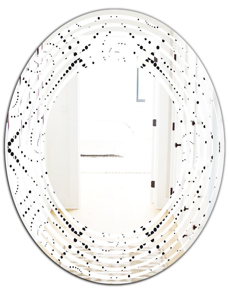 Designq Retro Geometrical Abstract Minimal Pattern III - Modern Round Or Oval Wall Mirror - Wave