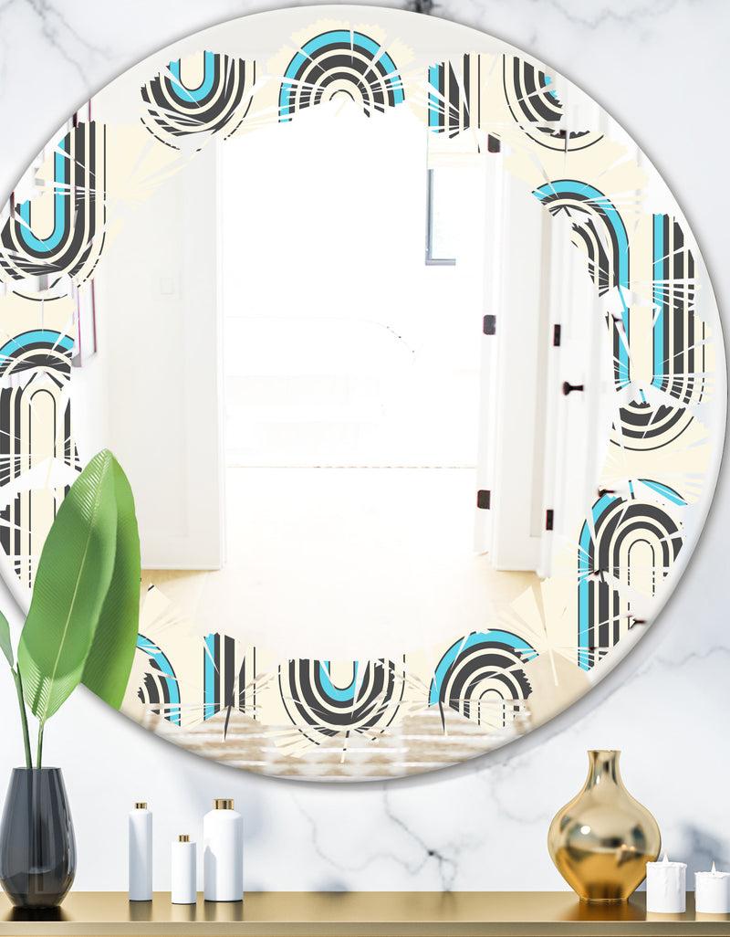 designq Retro Geometrical Abstract Minimal Pattern IV - Modern Round or Oval Wall Mirror - Leaves