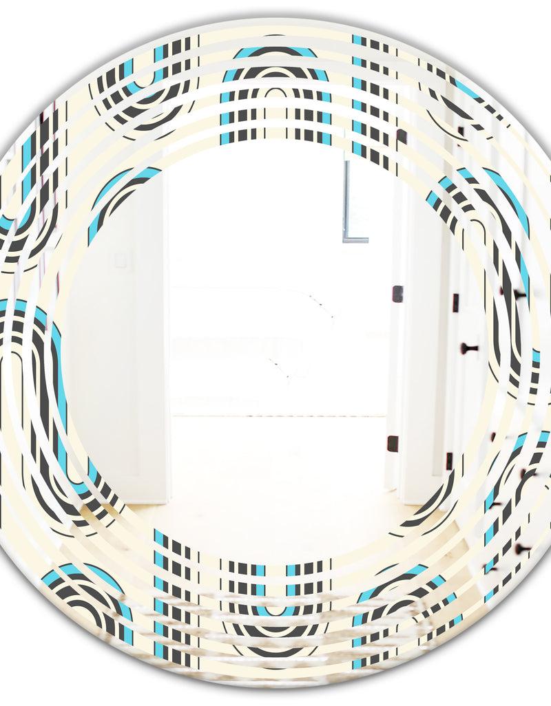 Designq Retro Geometrical Abstract Minimal Pattern IV - Modern Round Or Oval Wall Mirror - Wave