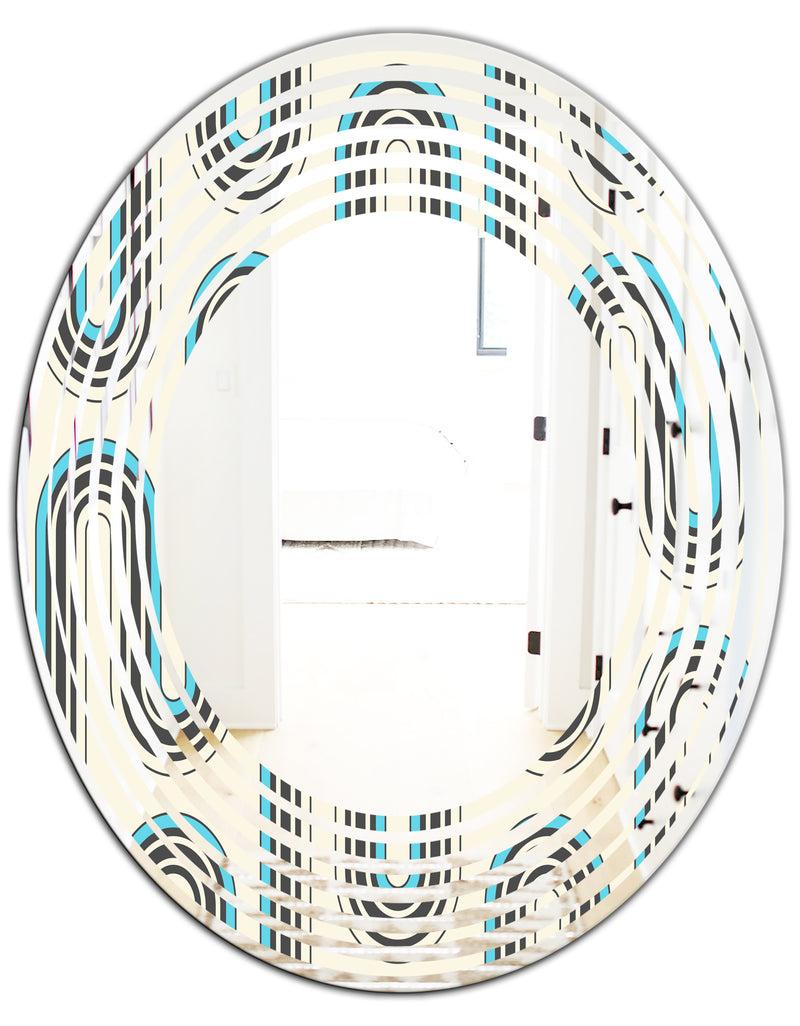 Designq Retro Geometrical Abstract Minimal Pattern IV - Modern Round Or Oval Wall Mirror - Wave