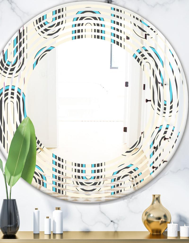 designq Retro Geometrical Abstract Minimal Pattern IV - Modern Round or Oval Wall Mirror - Wave