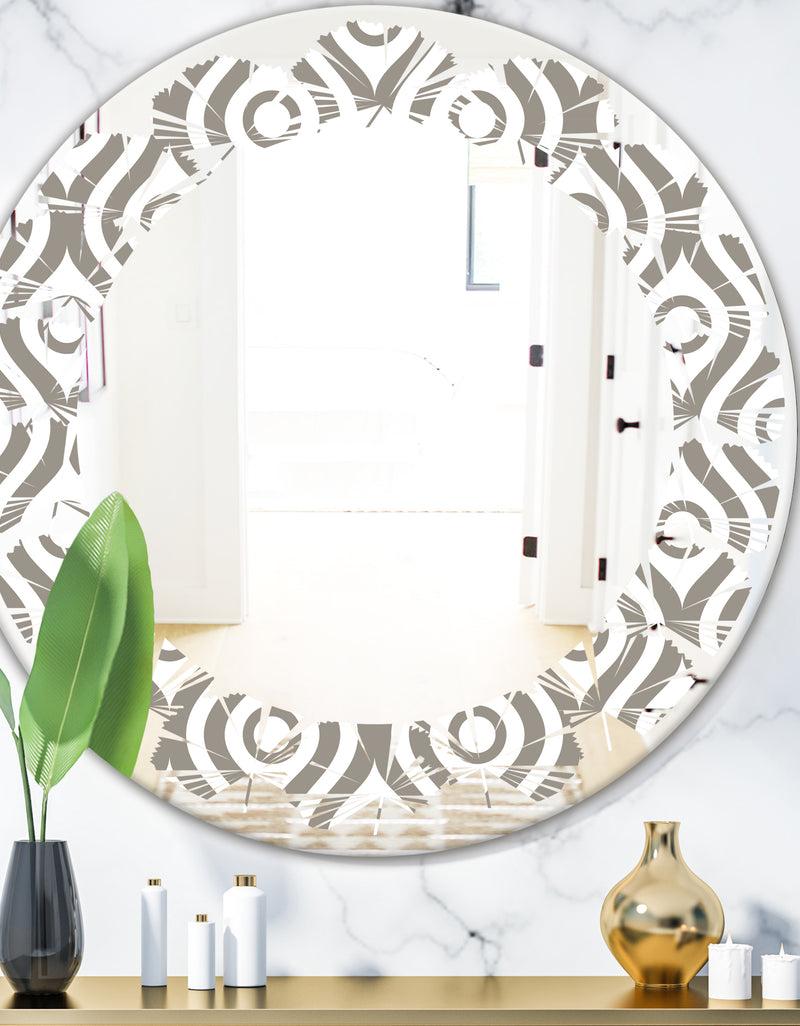 designq Retro Geometrical Abstract Minimal Pattern XIV - Modern Round or Oval Wall Mirror - Leaves