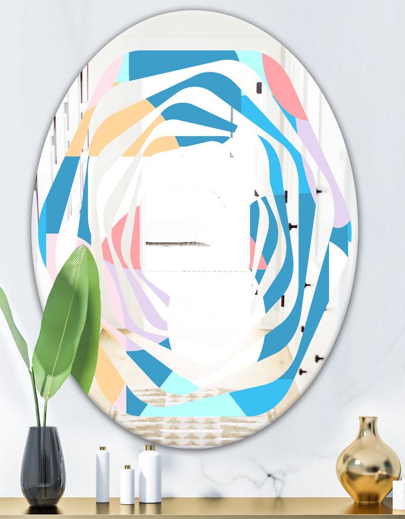 Designq Retro Geometrical Abstract Pattern II - Modern Round Or Oval Wall Mirror - Whirl
